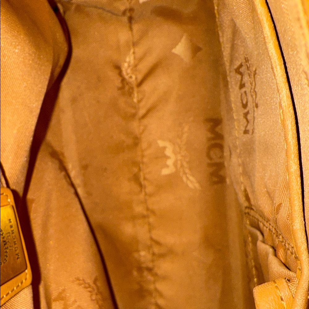 MCM Mini Cognac Leather Tote with Logo Pattern - Picture 13 of 16